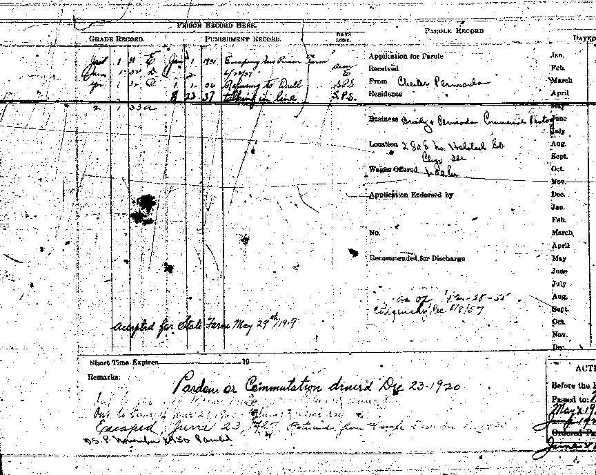 Leo Suchomski's Prison Record (bottom half), 1911